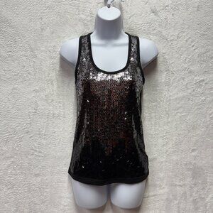 Forever 21 Silver Sequin Knit Tank Top Womens Small Stretch Scoop Holiday Dance